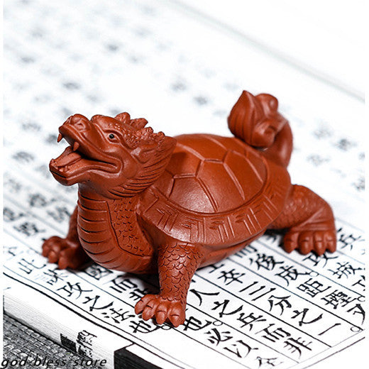 Chinese Mascot Dragon Turtle Statue Handmade Tea Pet Yixing Zisha Tea Play Small