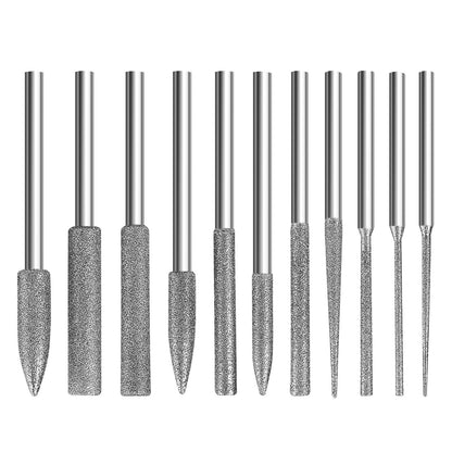 11PCS/Set 1/8" Different Shapes Diamond Burr Bits Rotary Tools Kit Accessories
