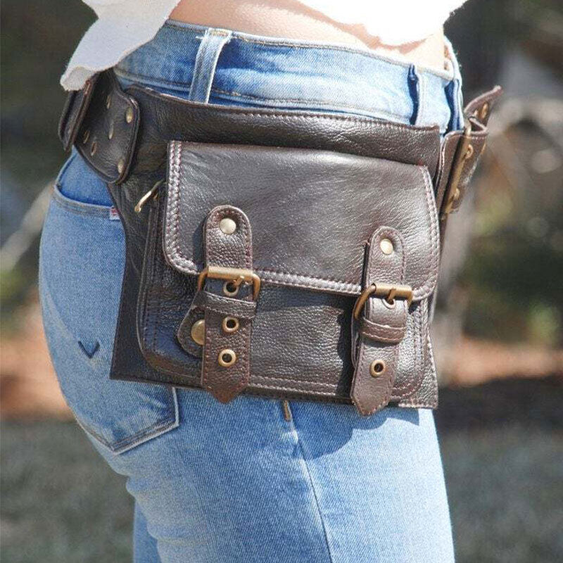 Medieval Steampunk PU Leather Waist Bag Hip Pocket with Buckle Cosplay