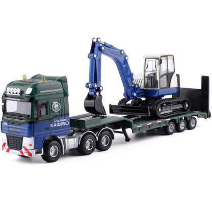 1:50 Flatbed Truck Toy with Excavator Loader Model Toy Car Diecast Toy Vehicle