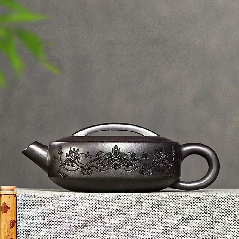 Chinese Tea Pot Handmade 7 Infuser Holes Marked Pot Real Yixing Zisha Black Clay