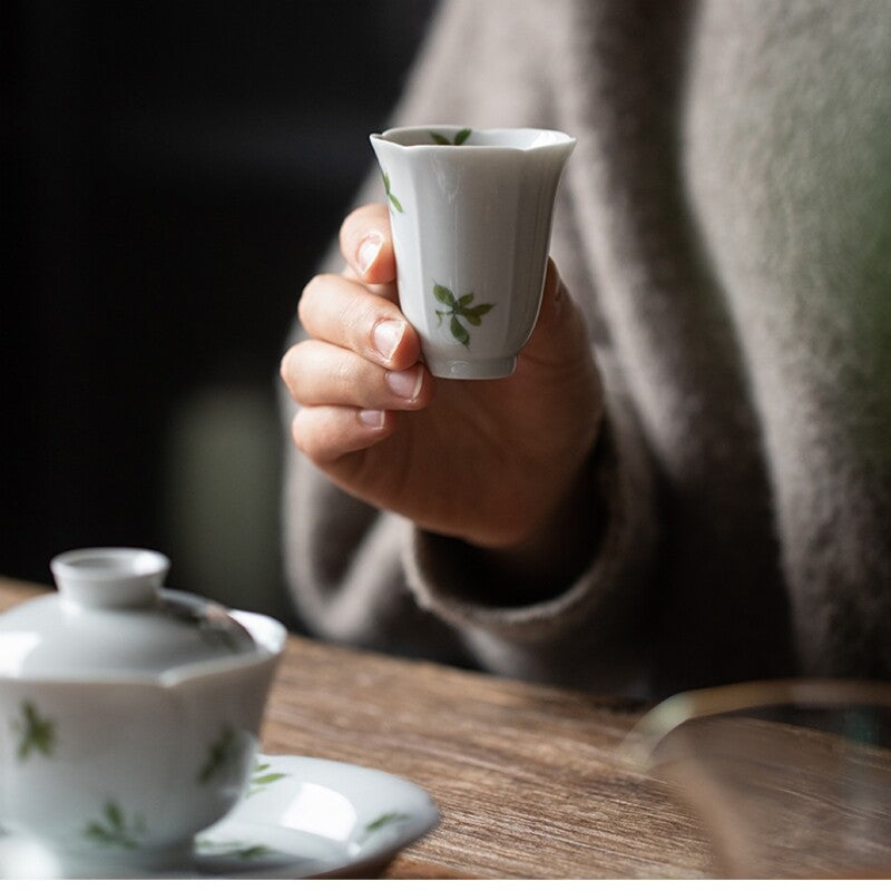 Porcelain Tea Cup Handpainted Orchid Print Chinese Kungfu Tea Cup 40ml Ceramic