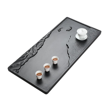 China black stone tea tray fish carved serving tray water draining tea table new