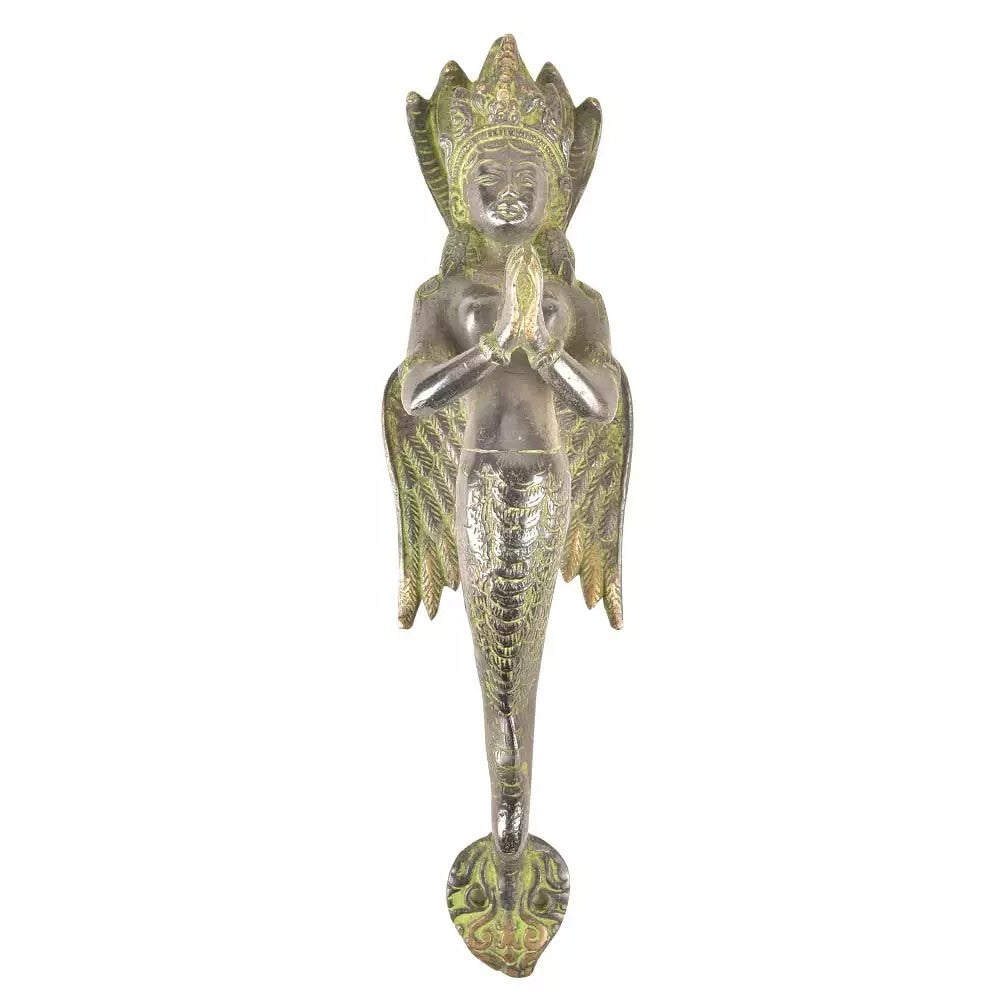 Set of 2 Antique Look Patina Brass Naga Kanya Door Handles