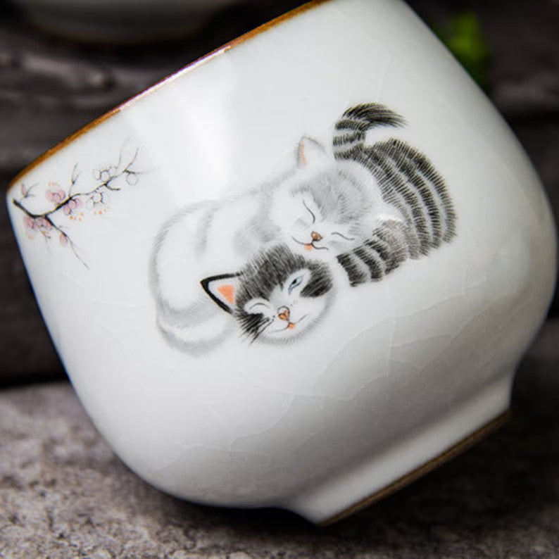 Embersceramic Ceramic Tea Cup Lovely Cat Chinese Kung Fu Cup 100ml