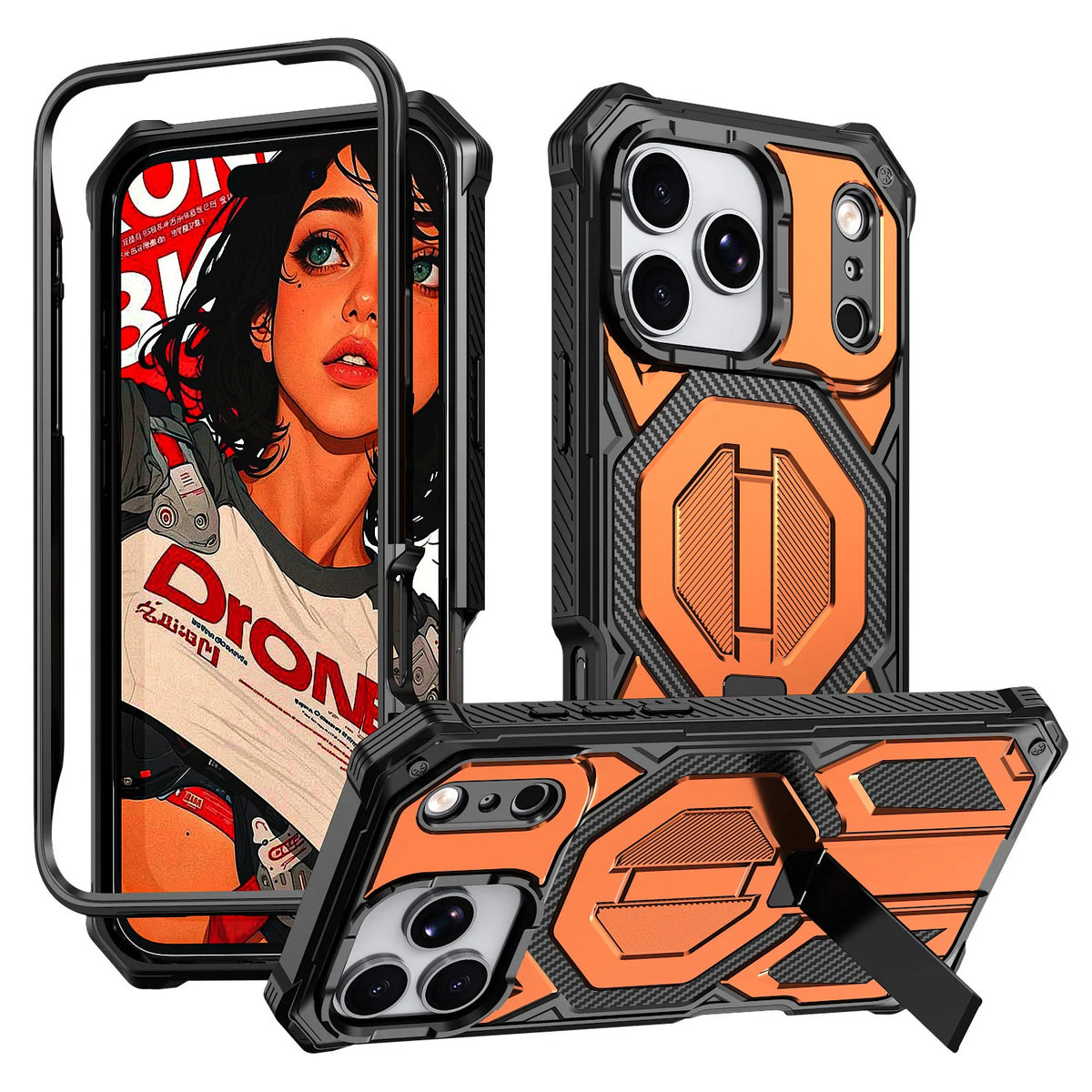For iphone 17ProMax/16/15/14 Drop-Resistant Shell Kickstand Magnetic Phone case