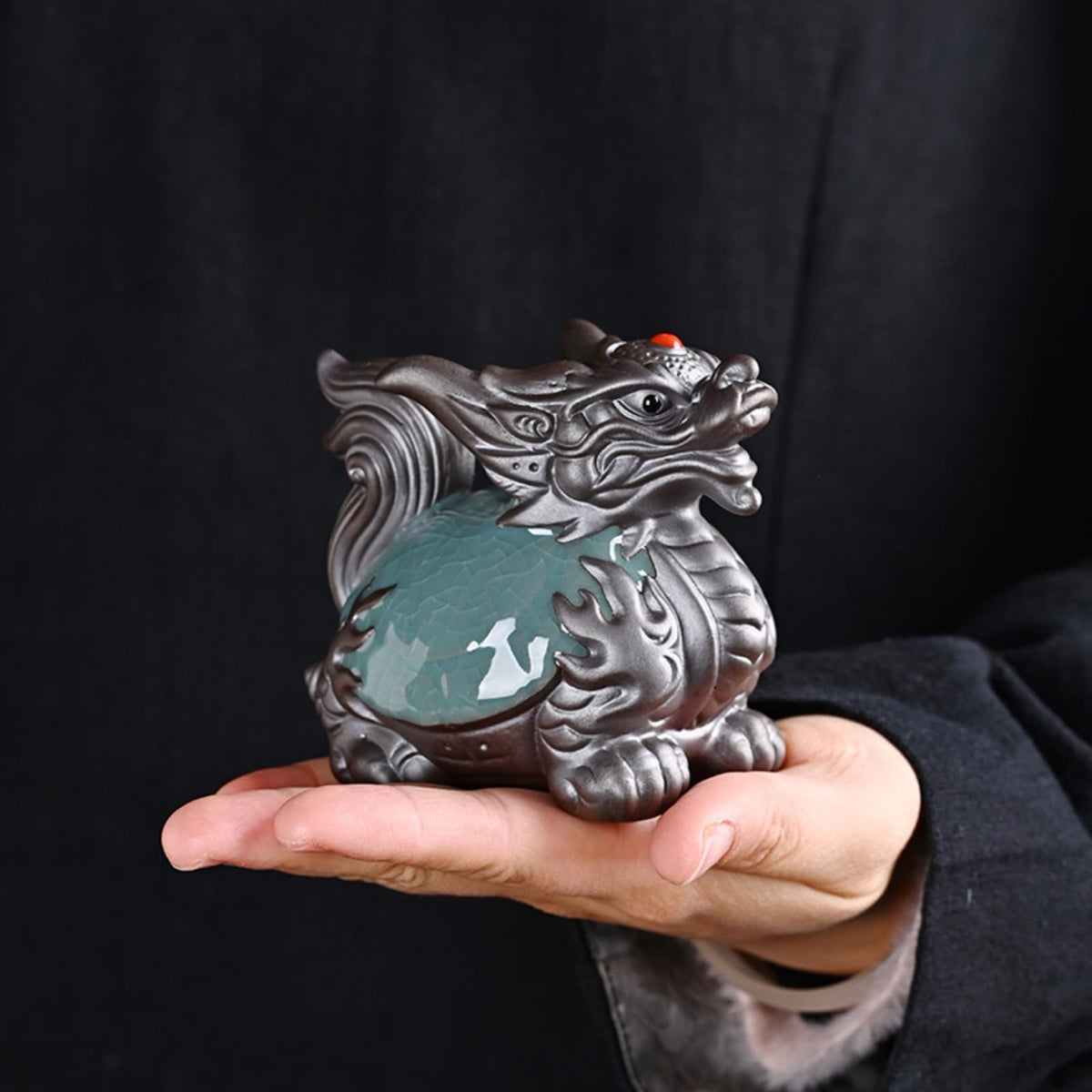 Dragon Turtle Crackle Glaze Purple Sands Tea Pet 10cm 4in Tea Ceremony Tea Play
