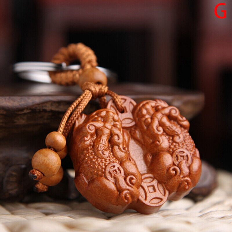Lucky Jewelry Wood Carving Buckle Buddha Pendant Keychain Car Bag Keyrinzo