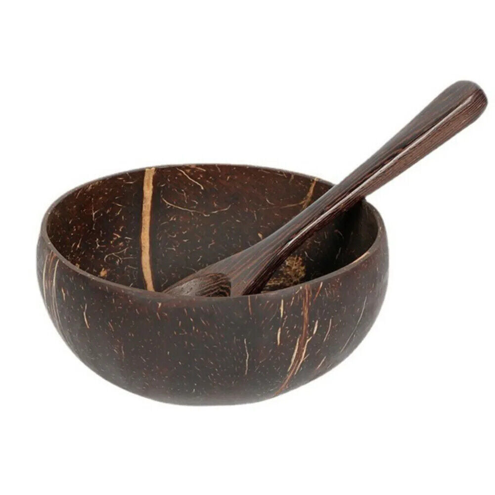 Wooden Bowls 1-5Pcs Natural Coconut Shell Salad Snacks Serveware Tableware Spoon