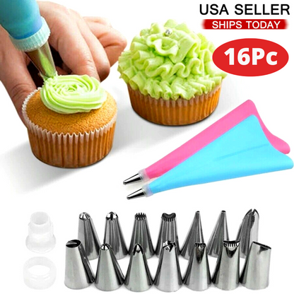 Kit Decoracion De Tortas Pasteles para Adornar con Boquillas de Acero Set 16 Pcs