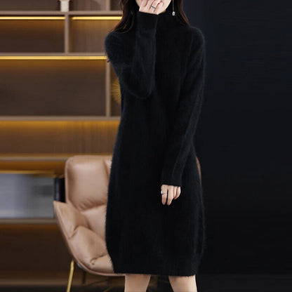 Women's High Back Collar Long Sweater Casual Long Sleeve Dress
