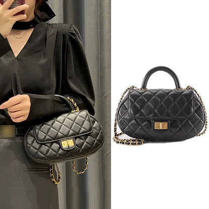 Quilted Lambskin Leather Small Flap Purse Tote Clutch Shoulder Bag w/ Gold Chain