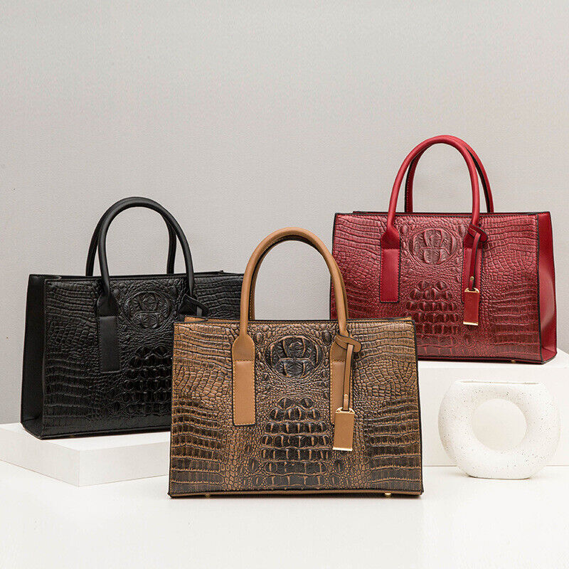 3x Women's Bag Trend Crocodile Tote Handbag Large Shoulder Crossbody Wallet Bag