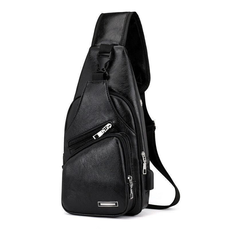 New Men's Leather Sling Pack Chest Shoulder Crossbody Bag Backpack Biker Satchel