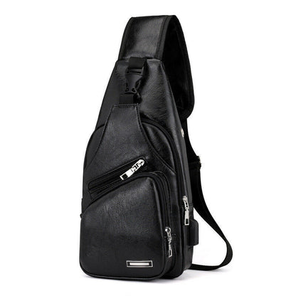 New Men's Leather Sling Pack Chest Shoulder Crossbody Bag Backpack Biker Satchel