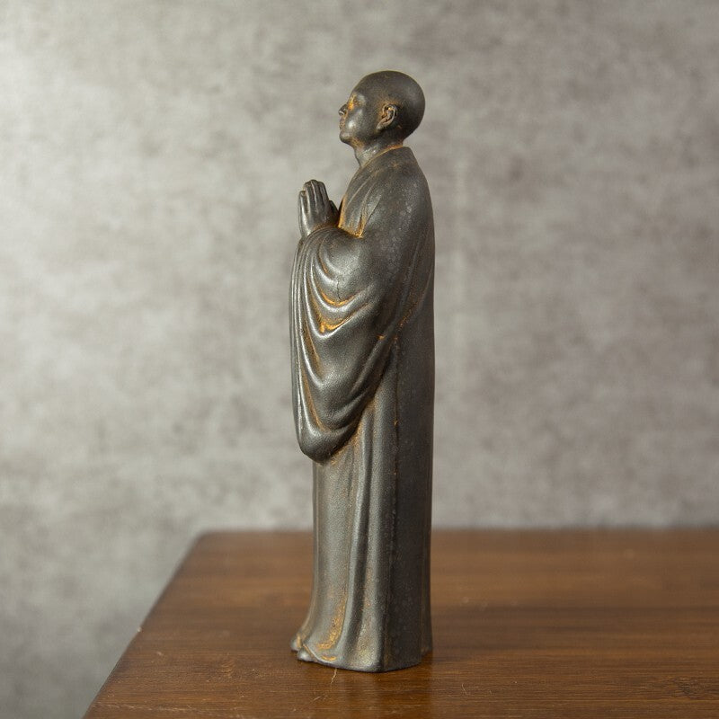 Collect 7.5" Iron Rust Standing Monk Statue Meditation Buddhism Zen Praying