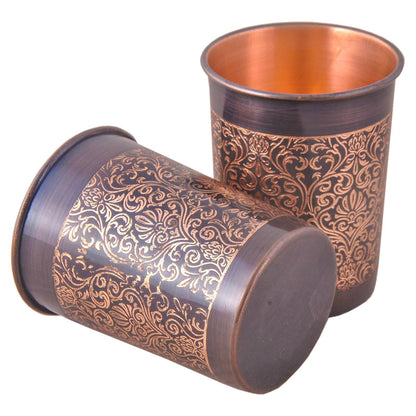 Set of 2 Copper Water Glass Tumbler for Drinking Serving Water 300 ML