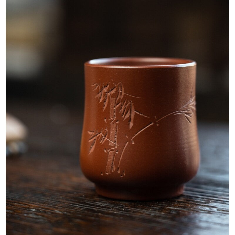 Chinese Tea Mug Real Yixing Zisha Dahongpao Clay Tea Cup Bamboo Carve Master Cup