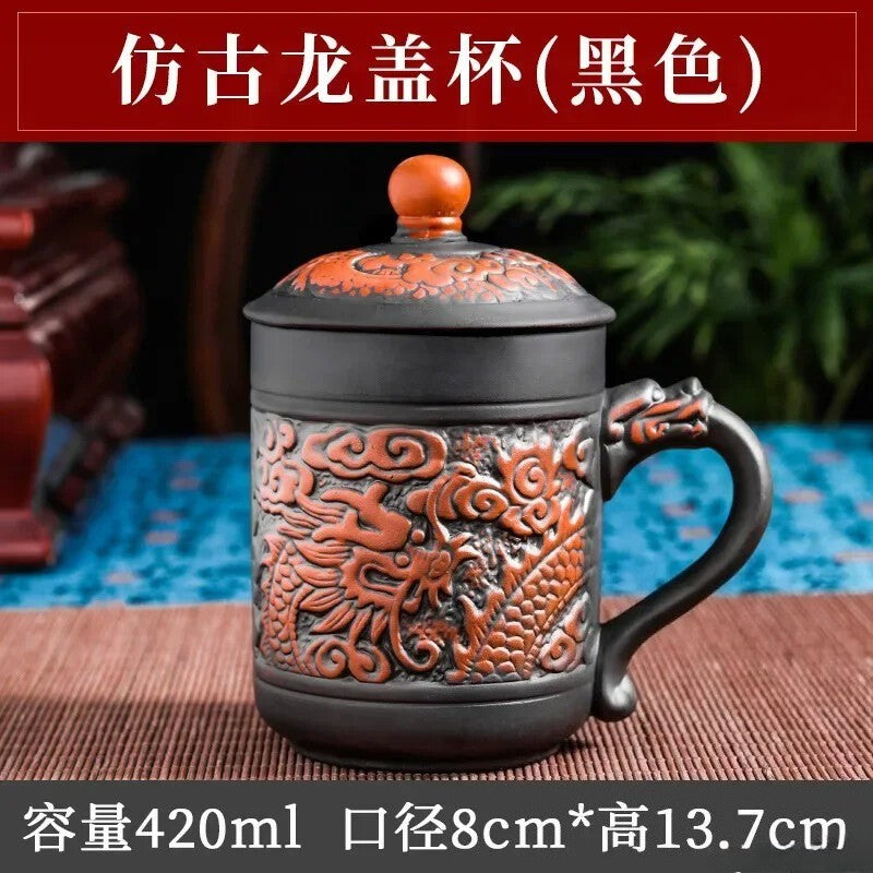 Handmade Purple Clay Teacup Lid Yixing Purple Grid Tea Cups