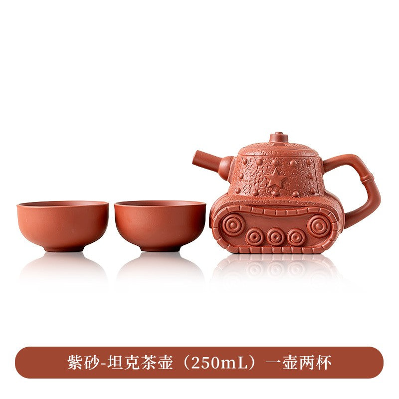250mLChinese Tank Shaped Yixing Zisha Clay Teapot Unique Purple Clay Pot