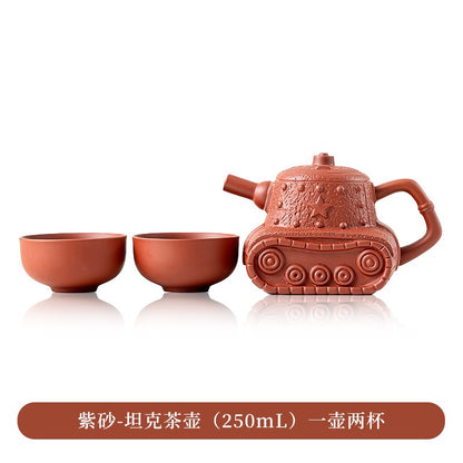 250mLChinese Tank Shaped Yixing Zisha Clay Teapot Unique Purple Clay Pot