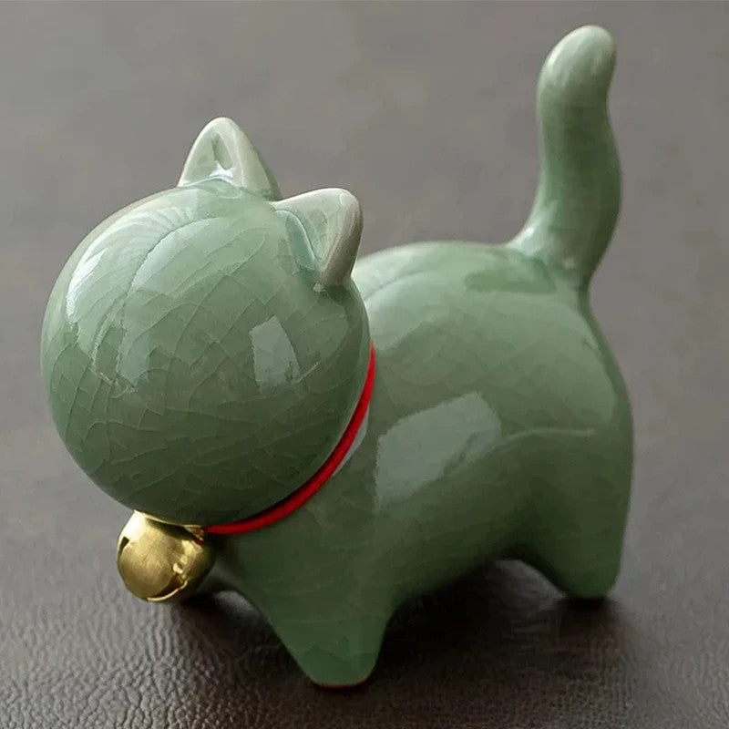 7cm Ceramics Fortune Cat Ornament Tea Pet Desktop Ornaments Tea Set Accessories