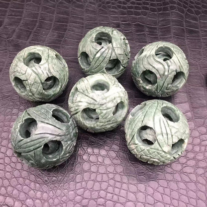 Natural Xiu Jade Quartz Carved Exquisite ball&Stand Healing Reiki Decoration 1PC