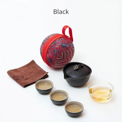 Glass and Ceramic Portable Travel Tea Set with Travel Bag