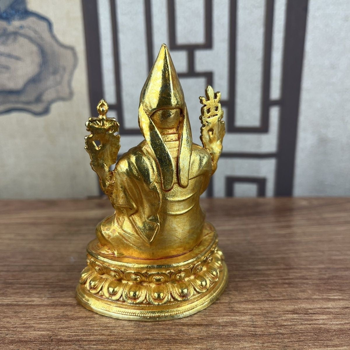 Gilded Copper Tsongkhapa Buddha Statue 10cm Tibetan Home Altar Decor