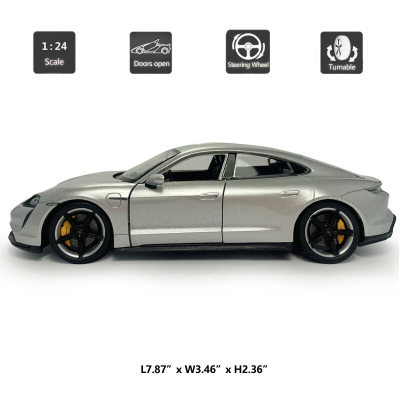 1/24 Porsche Taycan Turbo S Model Car Diecast Toy Vehicle Collectible Silver
