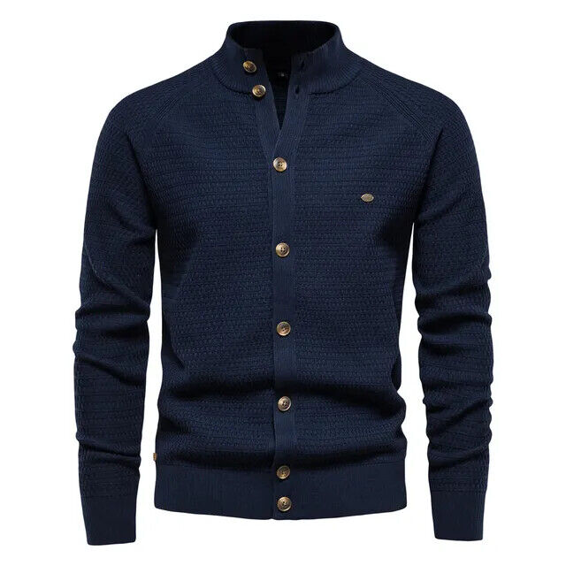 Winter Fashion Mens Cardigan Cotton High Quality Button Mock Neck Men's Sweater