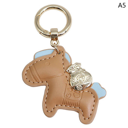 Leather Charms Bag Pendant KeyChain Cartoon Horses Keyring Cute Animal Ornament