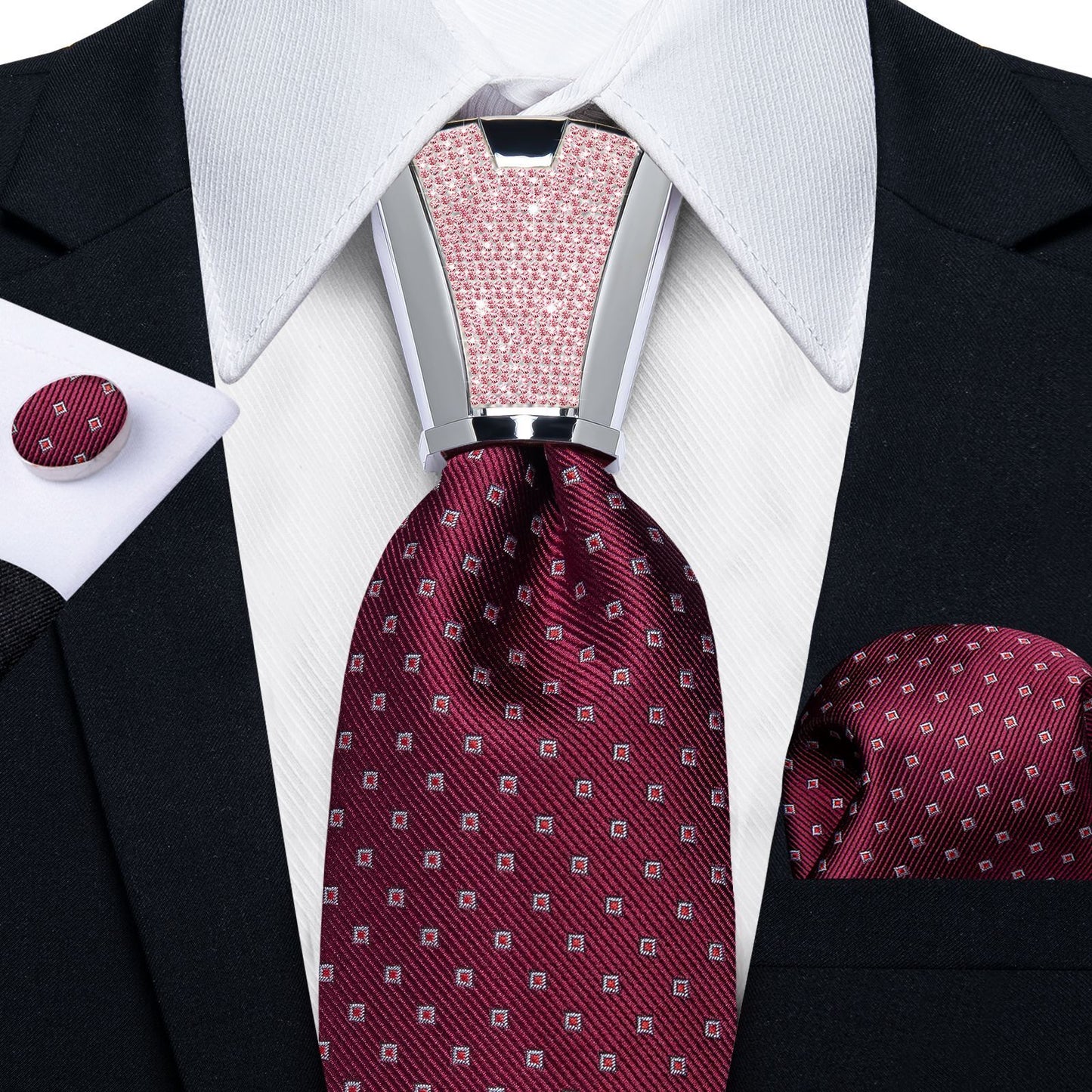 Men Necktie 3Pcs Luxury Striped Ties Cufflinks Pocket Square Wedding Accessories