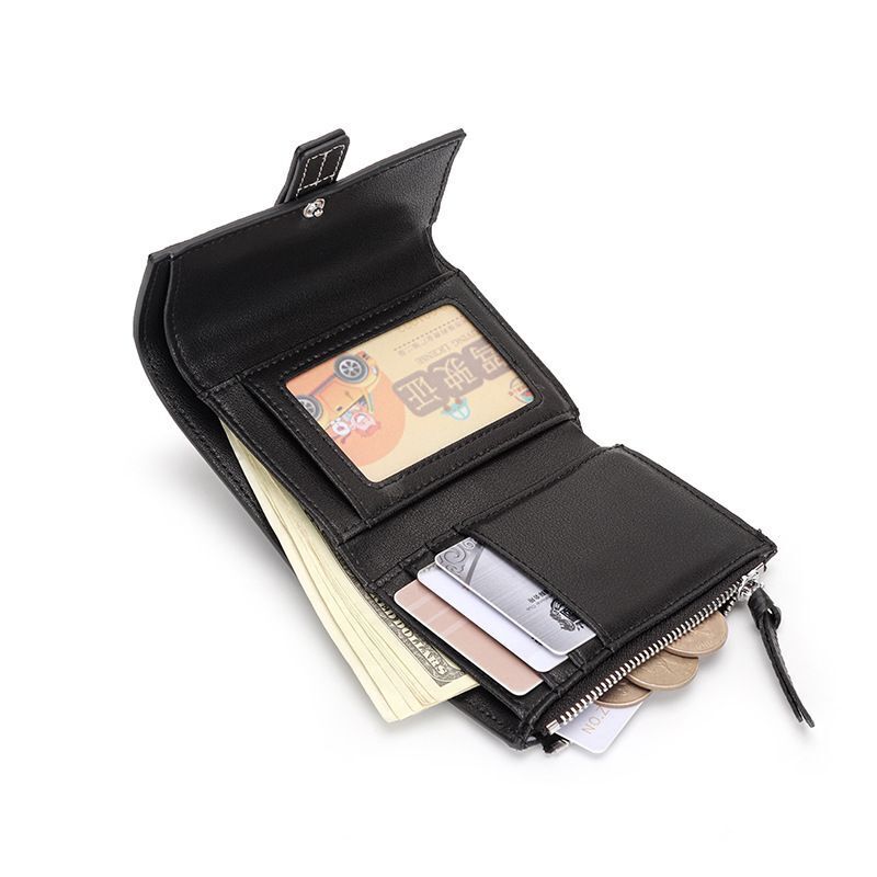 Coin Purse Short Wallets Trifold Money Bag Flap Snap Cowhide Card Holder Clutch