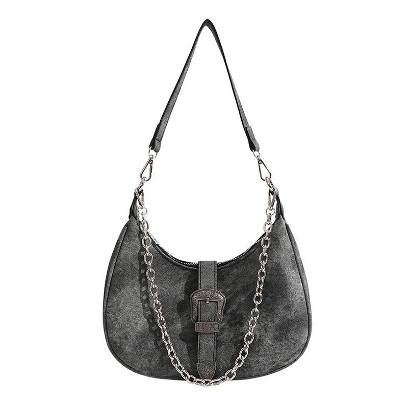 Frosted Polyester Shoulder Bag Vintage Chain Zipper Purse Versatile Handbag 1 Pc