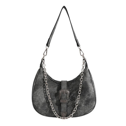 Frosted Polyester Shoulder Bag Vintage Chain Zipper Purse Versatile Handbag 1 Pc