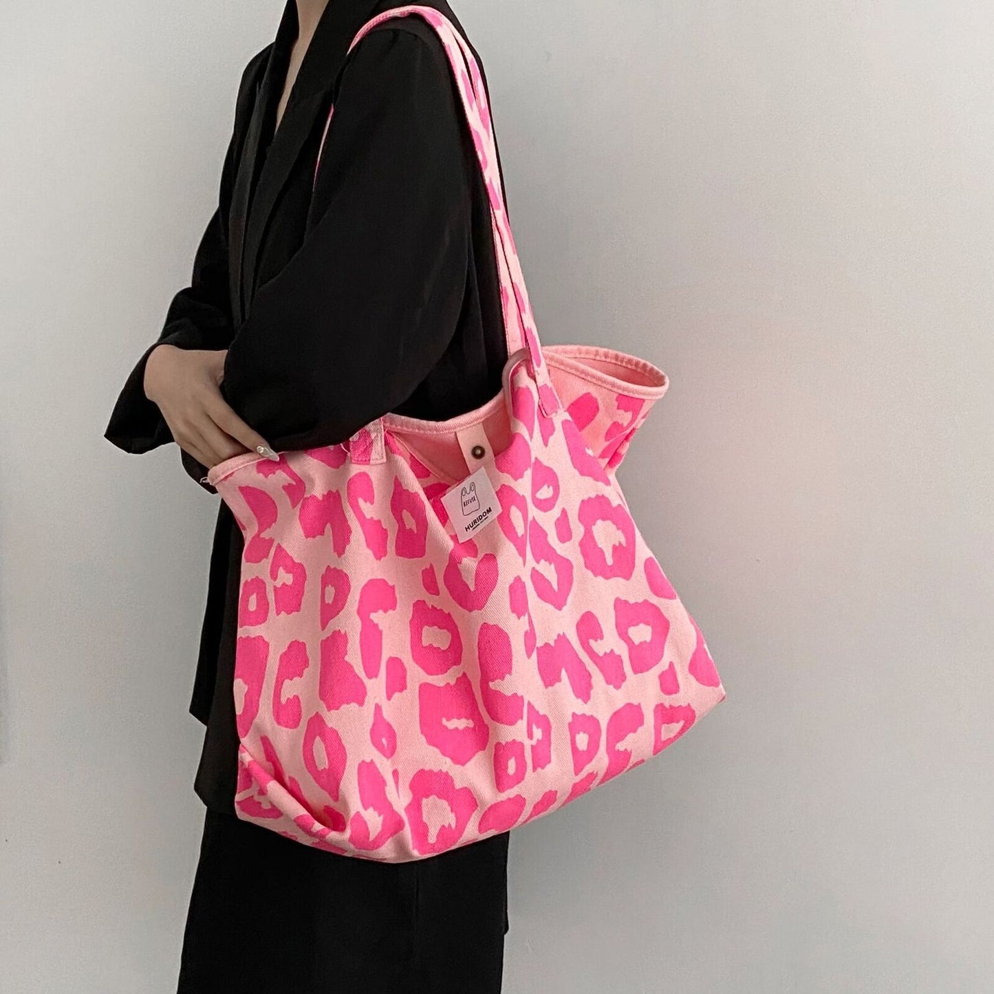 Pink Leopard Shoulder Bag Women's Totes Ladies Canvas Bags Handbag