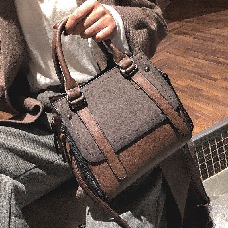 Large Single Shoulder Leather Handbag Double Belt Buckle Crossbody Bag Polyester