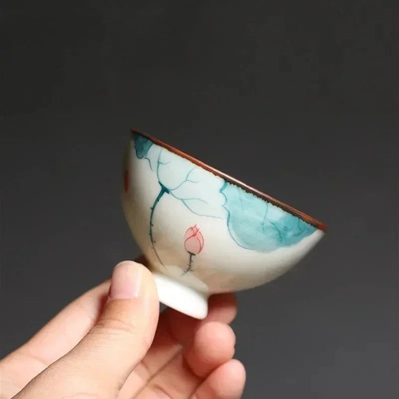 45ml Chinese Ceramic Teacup Personal Cup Hand Painted Lotus Tea Bowl Master Cup