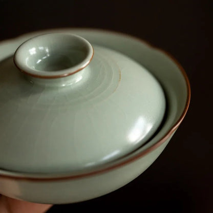 90ml Chinese Ceramic Ru Kiln Gaiwan Ancient Tea Tureen Cover Bowl Kungfu Teaware