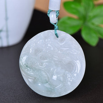 Chinese Natural Jade Jadeite Hand-carved Exquisite Dragon Statue Pendant 9022