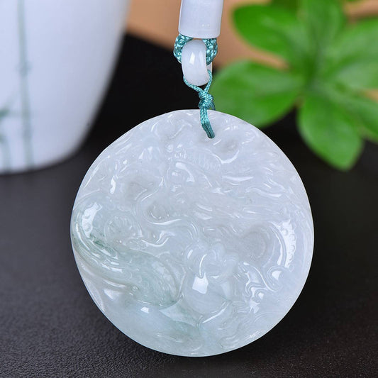 Chinese Natural Jade Jadeite Hand-carved Exquisite Dragon Statue Pendant 9022
