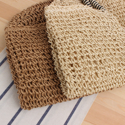 New Womens Simple Solid Tote Bag One-shoulder Straw Bag Summer Beach Bag