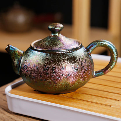 Kiln Change Colorful Peacock Glaze Tea Set Kettle Tea Pot Tea Cups Painted Gold