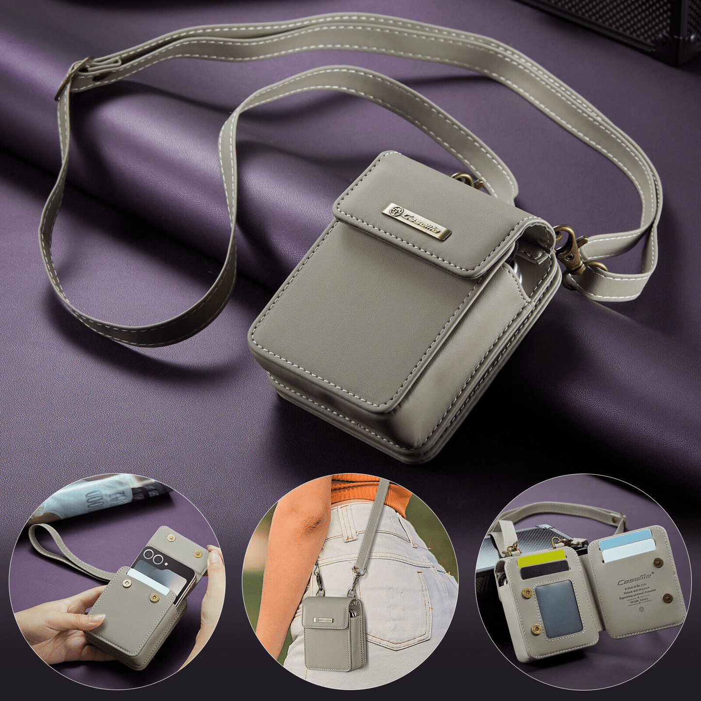 For Samsung Galaxy Z Flip 7 6 5 4 Case Crossbody with RFID Blocking Card Holder