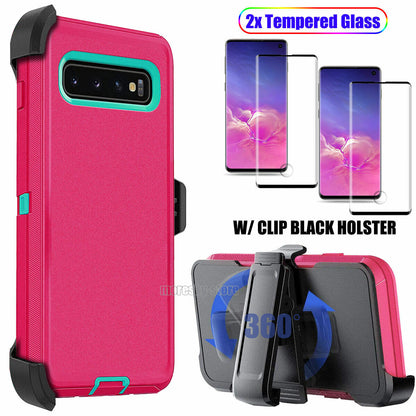 For Samsung Galaxy S10/+/S10e Case, Clip Holster Cover, Tempered Glass Protector