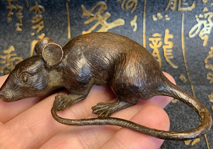 chinese bronze handmade mouse Figure statue netsuke collectable table decoration