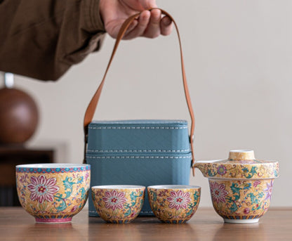 Jingdezhen Porcelain Tea Set With Portable Bag Ceramic Tea Pot Matching Tea Cups
