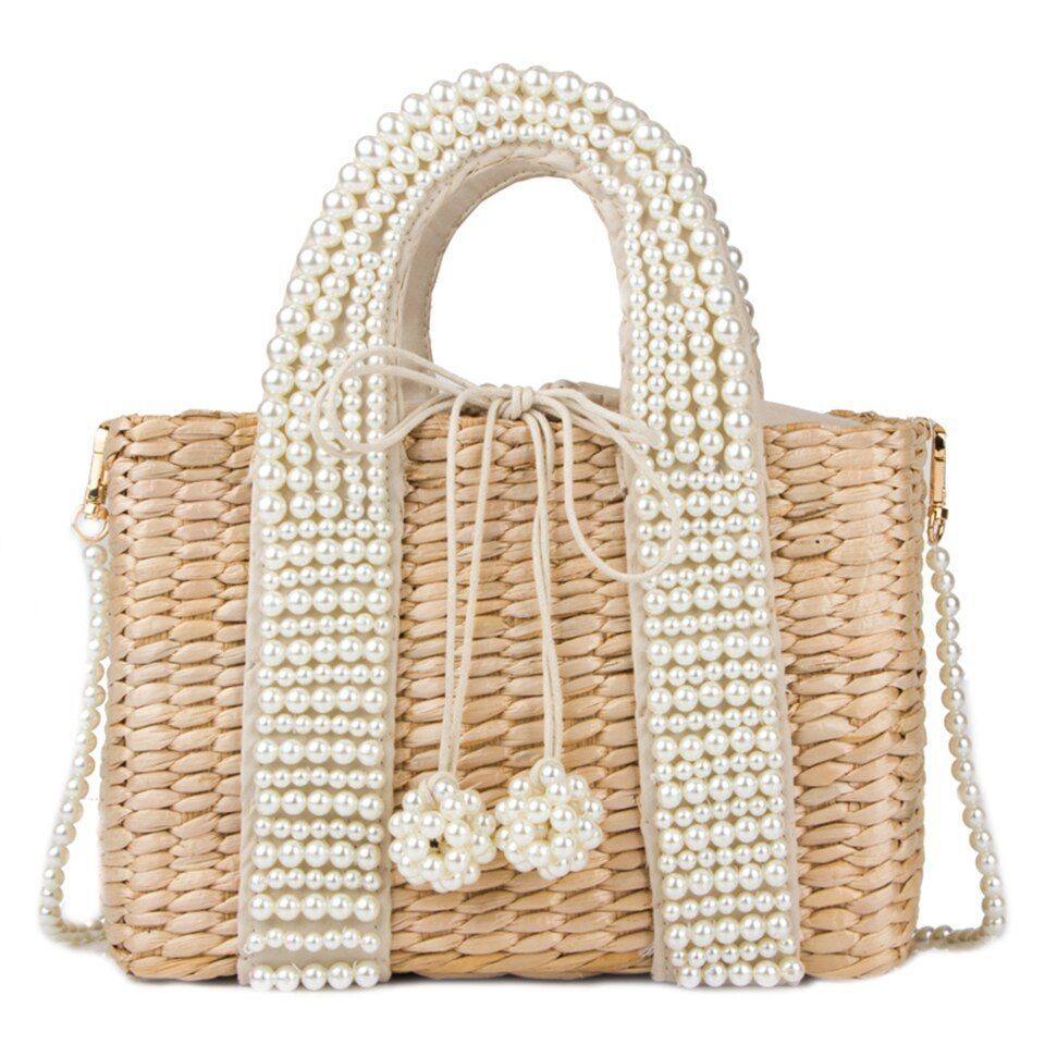 Summer Pearl Hand-woven Straw Bag Bohemian Travel Grass Woven Decoration Purse