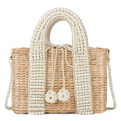 Summer Pearl Hand-woven Straw Bag Bohemian Travel Grass Woven Decoration Purse